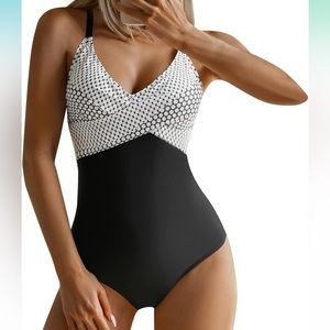 MIASHUI One Piece Women's Voluptuous V Neck Color Sling Backless Sexy Swim Suit